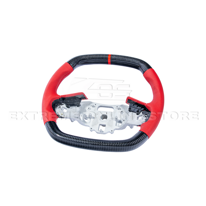 Corvette C8 CARBON FIBER Red Perforated Leather Stripe Steering Wheel