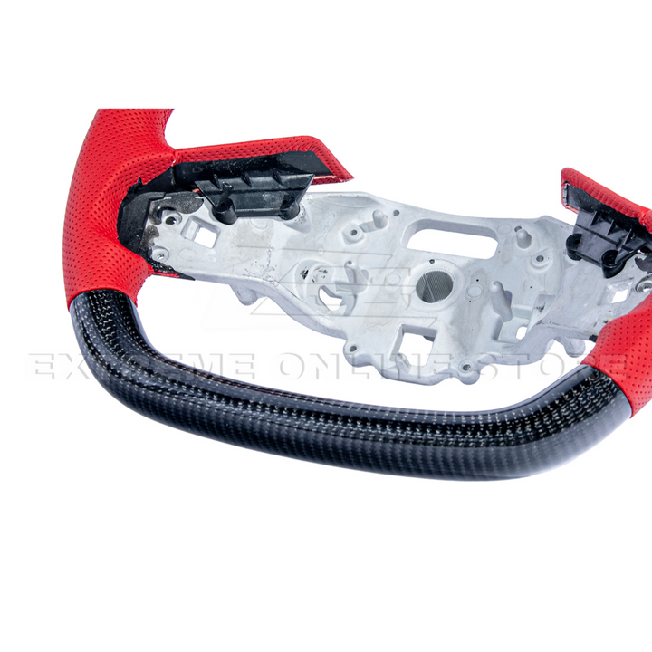 Corvette C8 CARBON FIBER Red Perforated Leather Stripe Steering Wheel