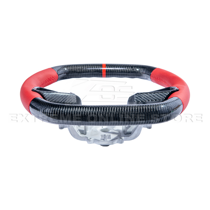 Corvette C8 CARBON FIBER Red Perforated Leather Stripe Steering Wheel