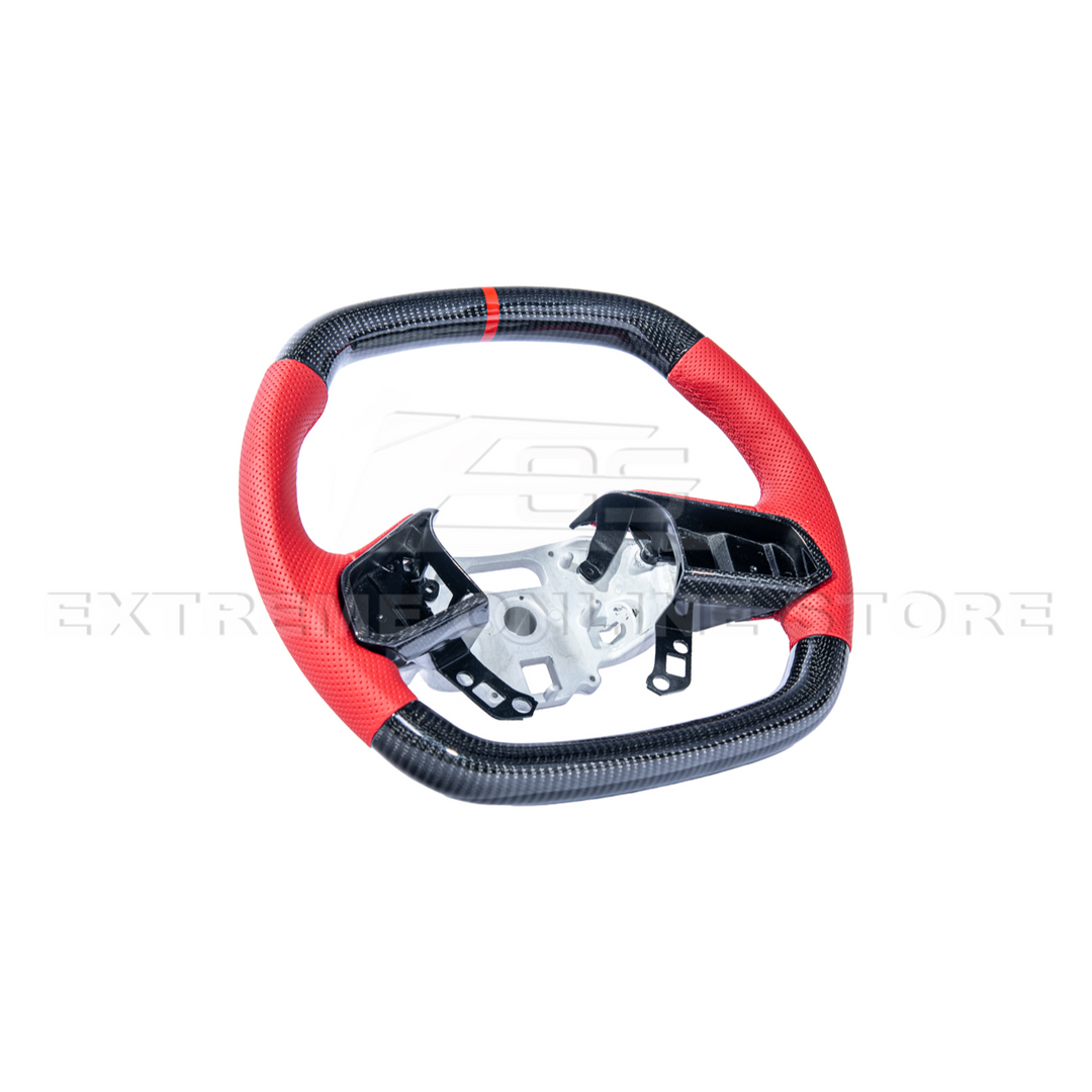 Corvette C8 CARBON FIBER Red Perforated Leather Stripe Steering Wheel