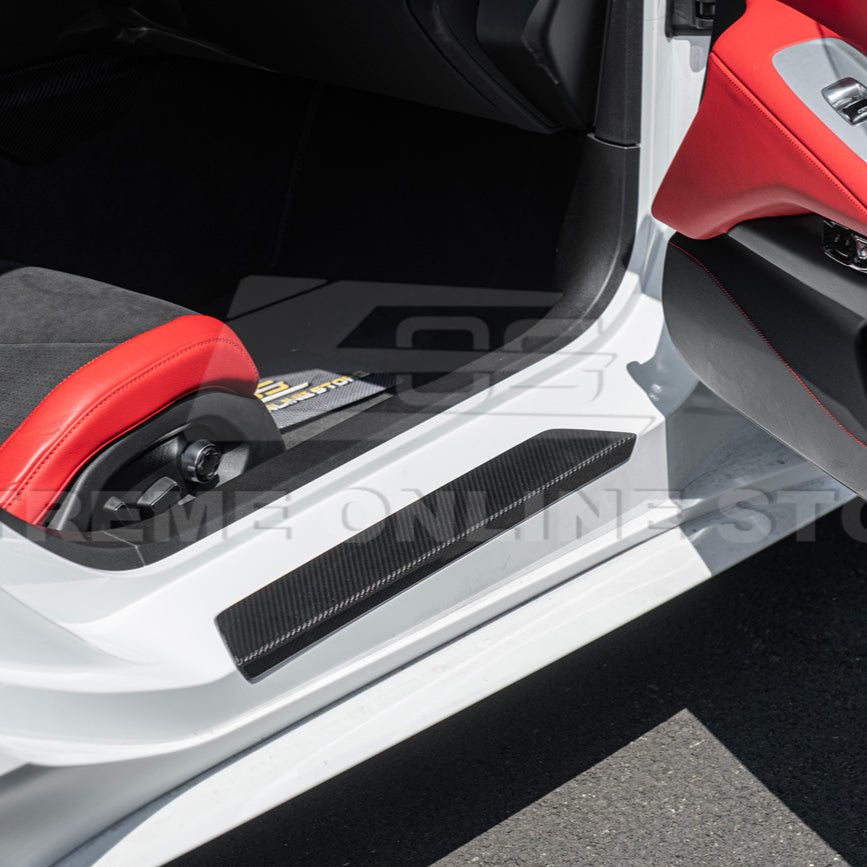 Corvette C8 DRY CARBON FIBER Side Door Sill Plate Strip Covers