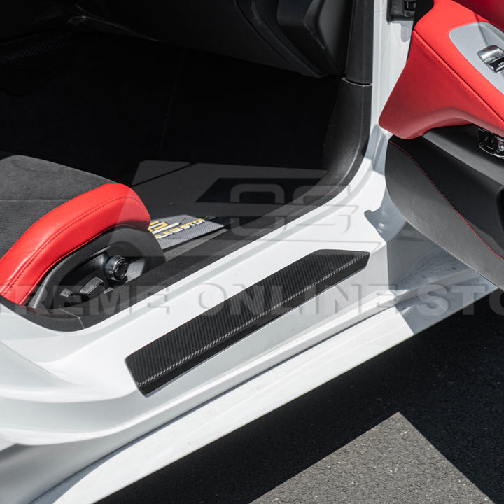 Corvette C8 DRY CARBON FIBER Side Door Sill Plate Strip Covers