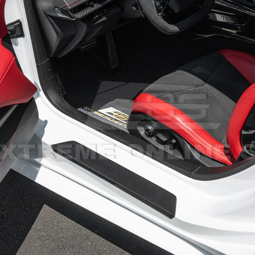 Corvette C8 DRY CARBON FIBER Side Door Sill Plate Strip Covers