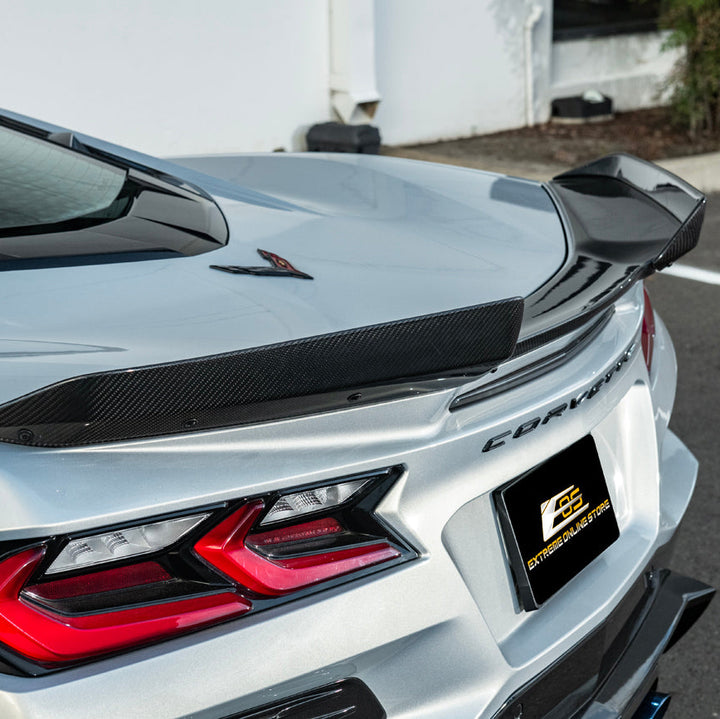 Corvette C8 Z06 DRY CARBON FIBER 1.5" Extended Rear Wing Wickerbill Winglets