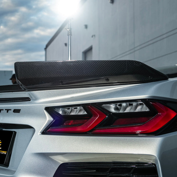 Corvette C8 Z06 DRY CARBON FIBER 1.5" Extended Rear Wing Wickerbill Winglets