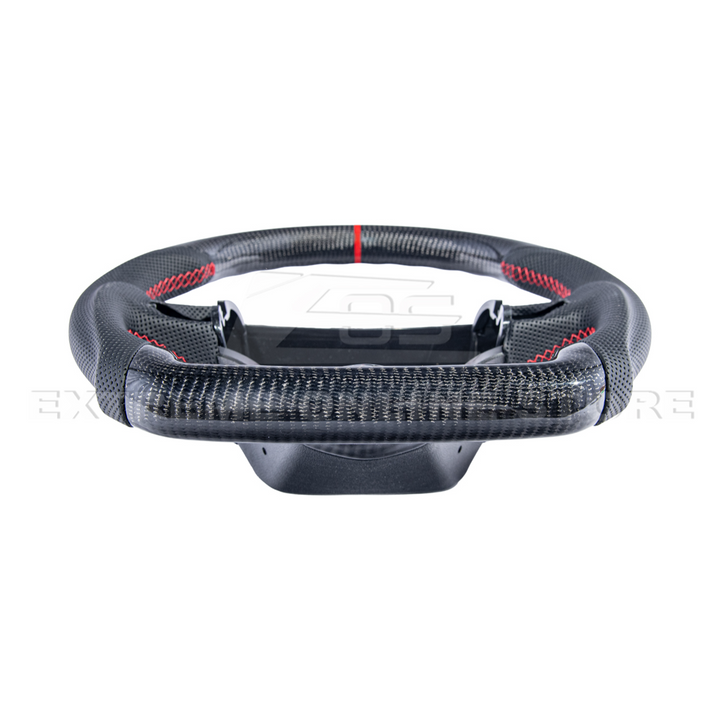 2012-13 Corvette C6 CARBON FIBER Perforated Leather Red Stripe Steering Wheel