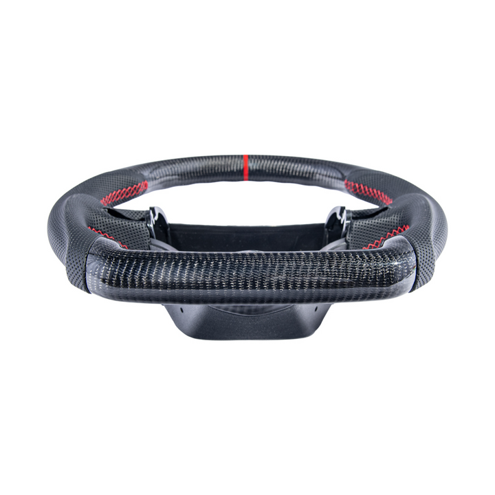 2006-13 Corvette C6 CARBON FIBER Perforated Leather Red Stripe Steering Wheel