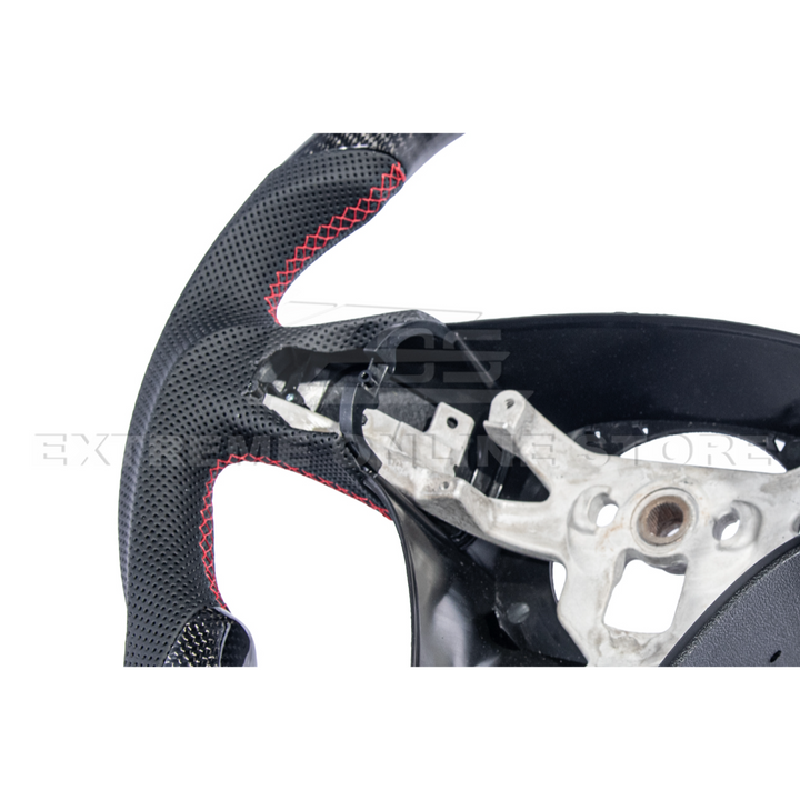 2012-13 Corvette C6 CARBON FIBER Perforated Leather Red Stripe Steering Wheel