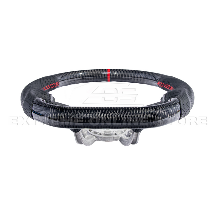 1997-04 Corvette C5 Carbon Fiber Steering Wheel Black Perforated Leather Red Center Stripe