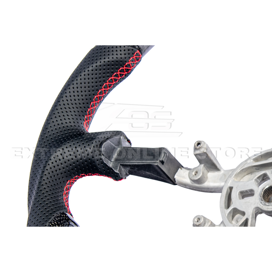 1997-04 Corvette C5 Carbon Fiber Steering Wheel Black Perforated Leather Red Center Stripe