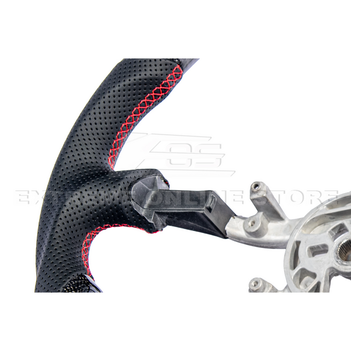 1997-04 Corvette C5 Carbon Fiber Steering Wheel Black Perforated Leather Red Center Stripe