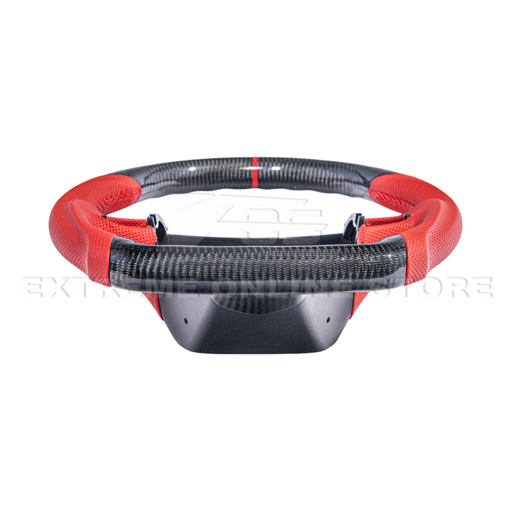 2012-13 Corvette C6 CARBON FIBER Red Perforated Leather Stripe Steering Wheel
