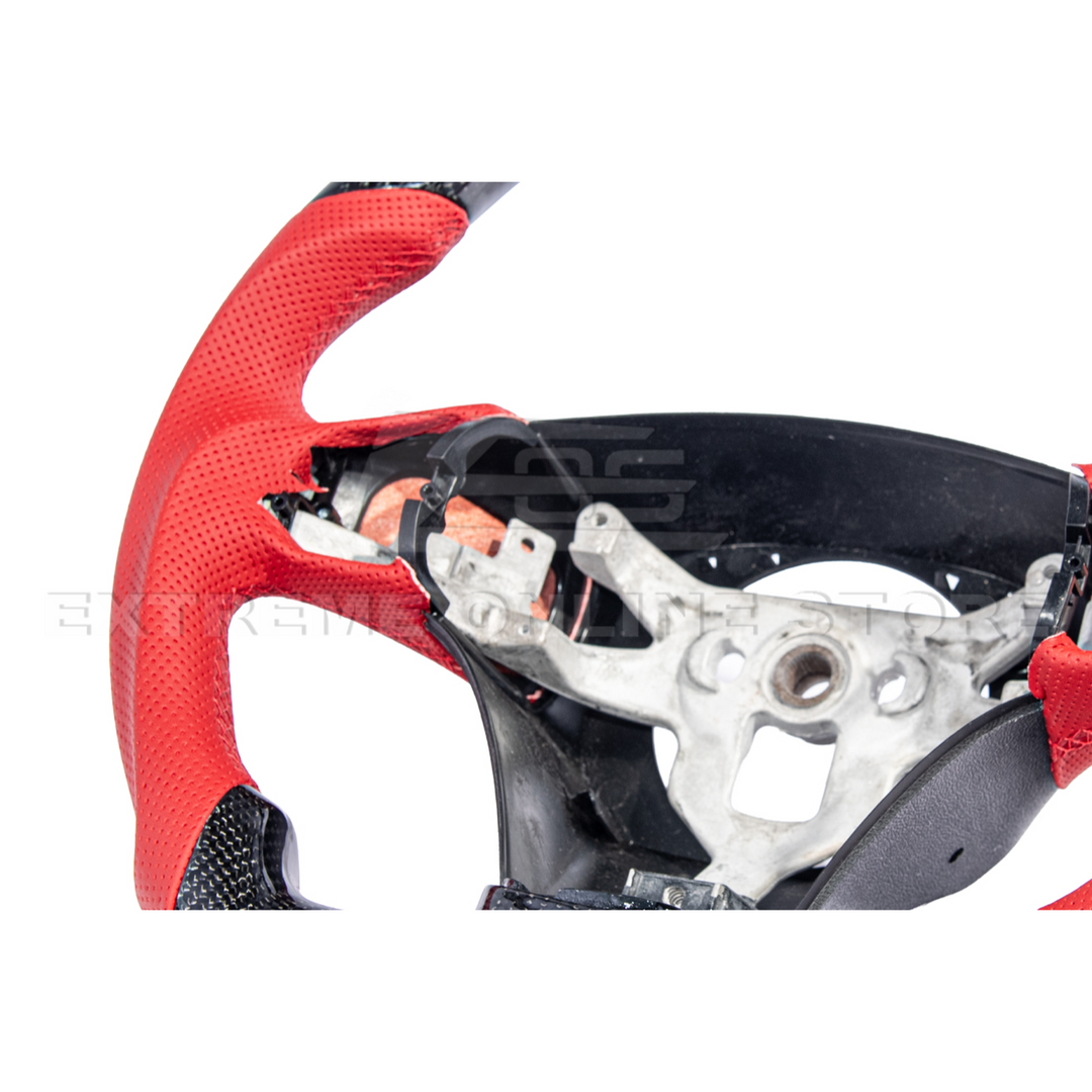 2012-13 Corvette C6 CARBON FIBER Red Perforated Leather Stripe Steering Wheel