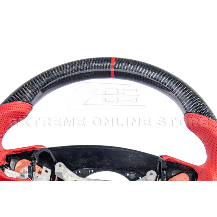 2012-13 Corvette C6 CARBON FIBER Red Perforated Leather Stripe Steering Wheel