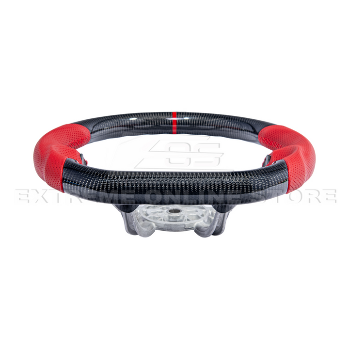 1997-04 Corvette C5 CARBON FIBER Red Perforated Leather Stripe Steering Wheel
