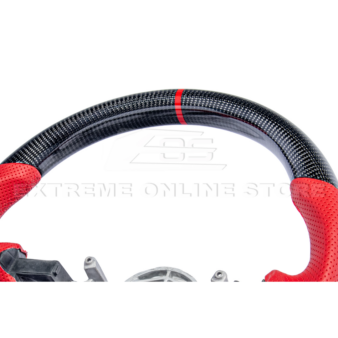1997-04 Corvette C5 CARBON FIBER Red Perforated Leather Stripe Steering Wheel