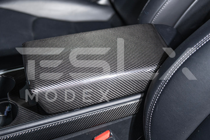 2020-Up Tesla Model 3 &amp; Y Carbon Fiber Interior Center Armrest Cover