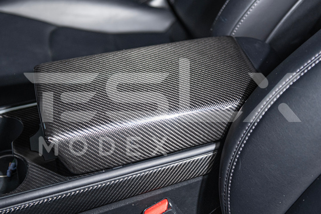 2020-Up Tesla Model 3 &amp; Y Carbon Fiber Interior Center Armrest Cover