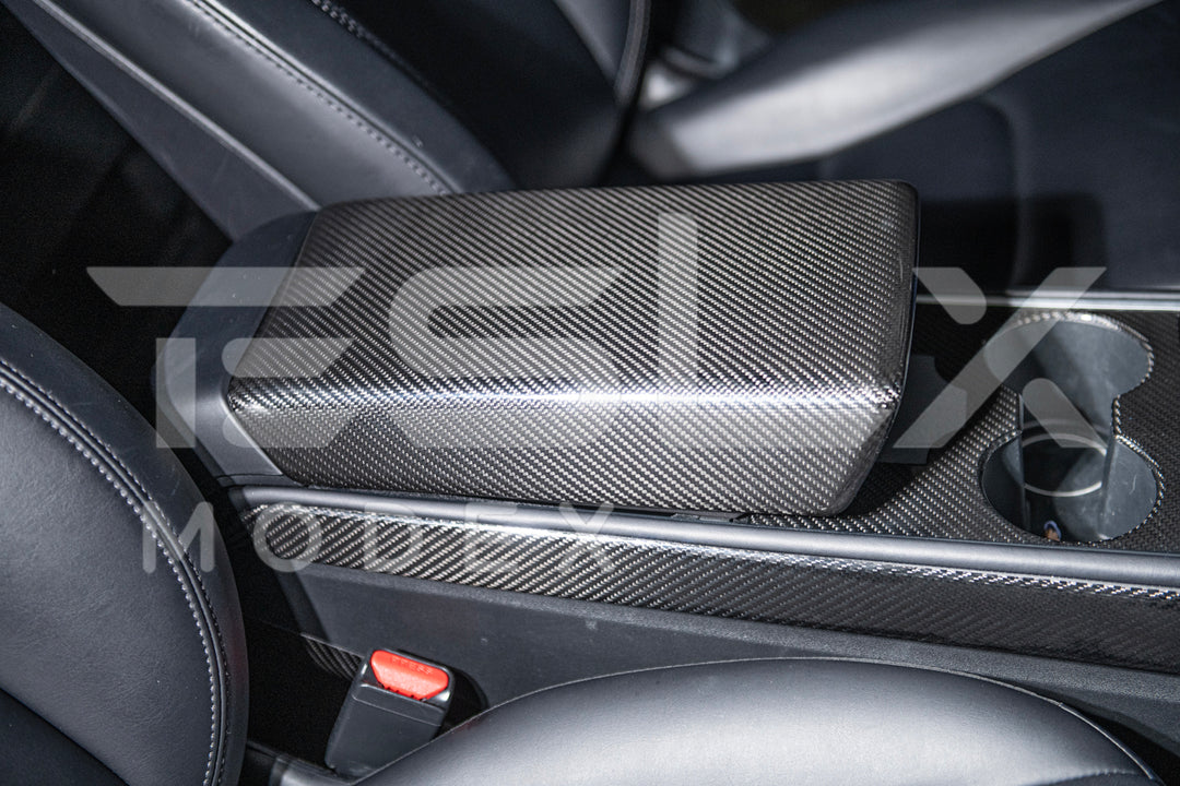 2020-Up Tesla Model 3 &amp; Y Carbon Fiber Interior Center Armrest Cover