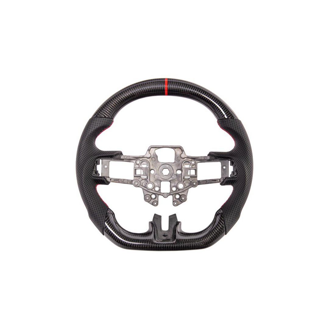 2015-23 Mustang Black Leather Red Stitching Carbon Fiber Steering Wheel
