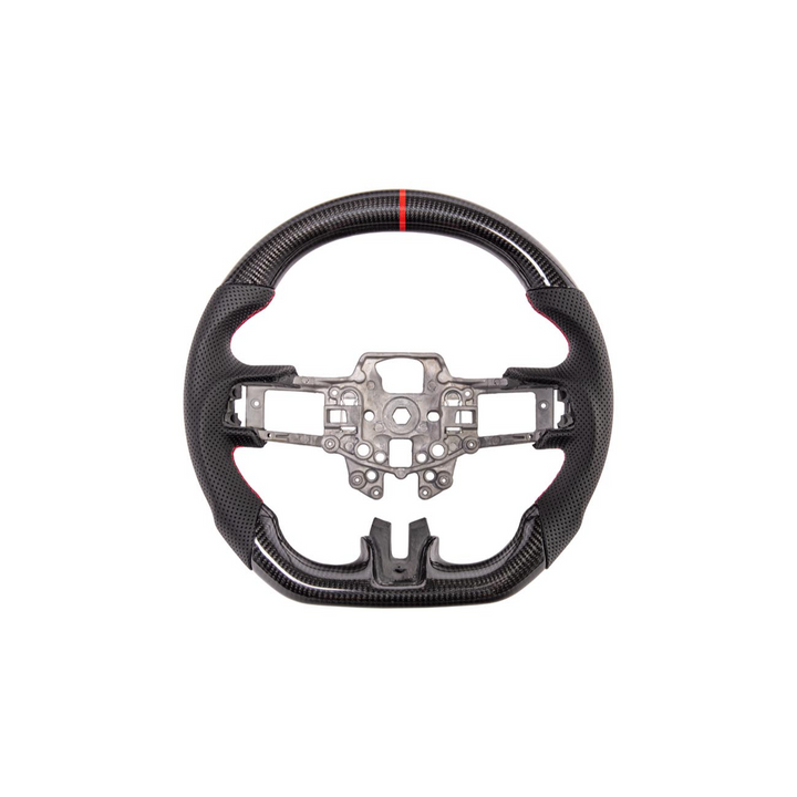 2015-23 Mustang Black Leather Red Stitching Carbon Fiber Steering Wheel