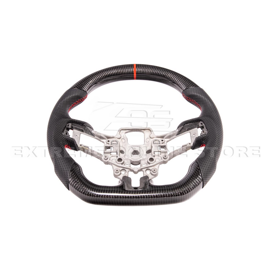 2015-23 Mustang Black Leather Red Stitching Carbon Fiber Steering Wheel