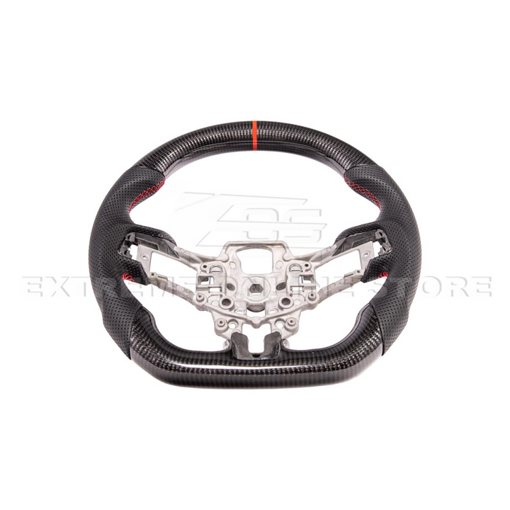 2015-23 Mustang Black Leather Red Stitching Carbon Fiber Steering Wheel
