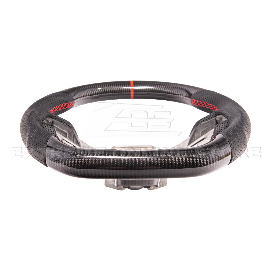 2015-23 Mustang Black Leather Red Stitching Carbon Fiber Steering Wheel