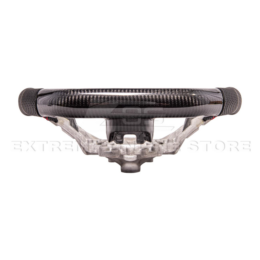 2015-23 Mustang Black Leather Red Stitching Carbon Fiber Steering Wheel