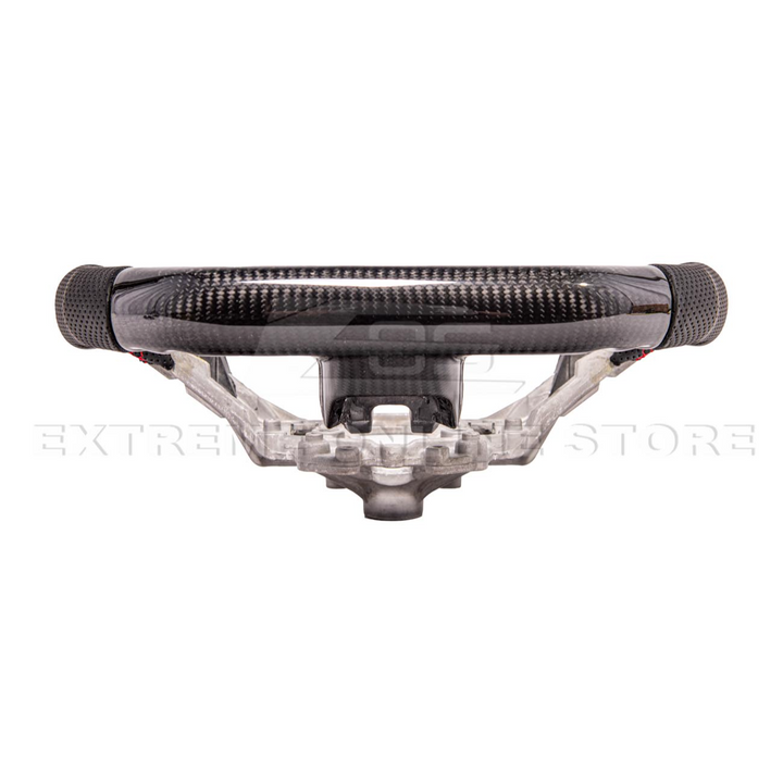 2015-23 Mustang Black Leather Red Stitching Carbon Fiber Steering Wheel