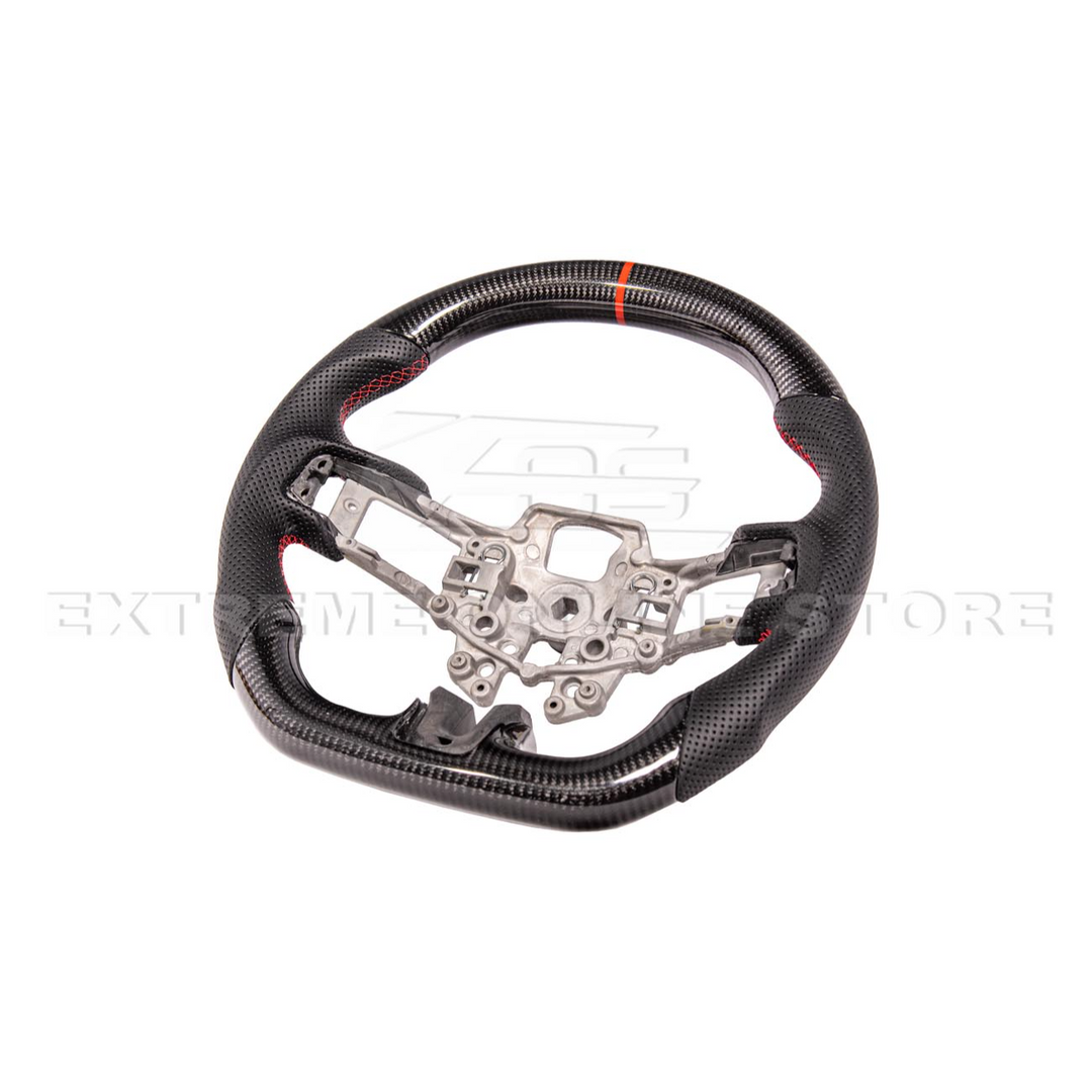 2015-23 Mustang Black Leather Red Stitching Carbon Fiber Steering Wheel