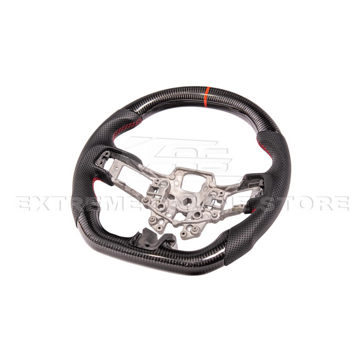 2015-23 Mustang Black Leather Red Stitching Carbon Fiber Steering Wheel