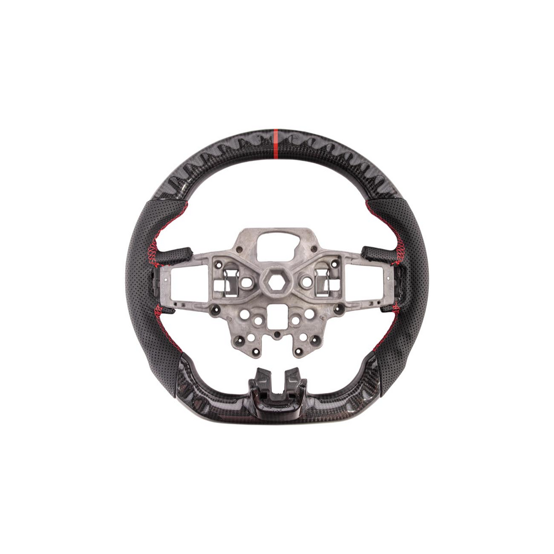 2015-23 Mustang Black Leather Red Stitching Carbon Fiber Steering Wheel