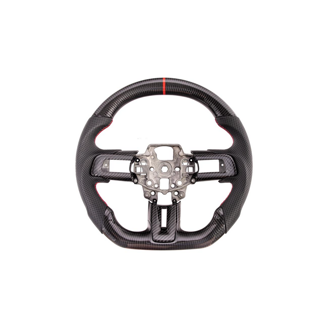 2015-23 Mustang Black Leather Red Stitching Carbon Fiber Steering Wheel