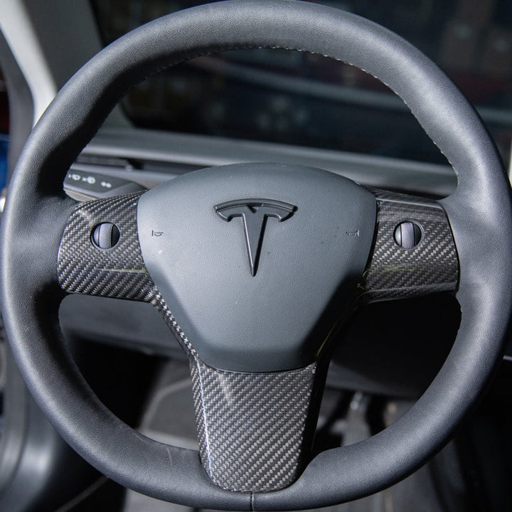 2020-23 Tesla Model 3 &amp; 20-24Y Carbon Fiber Interior Steering Wheel Cover