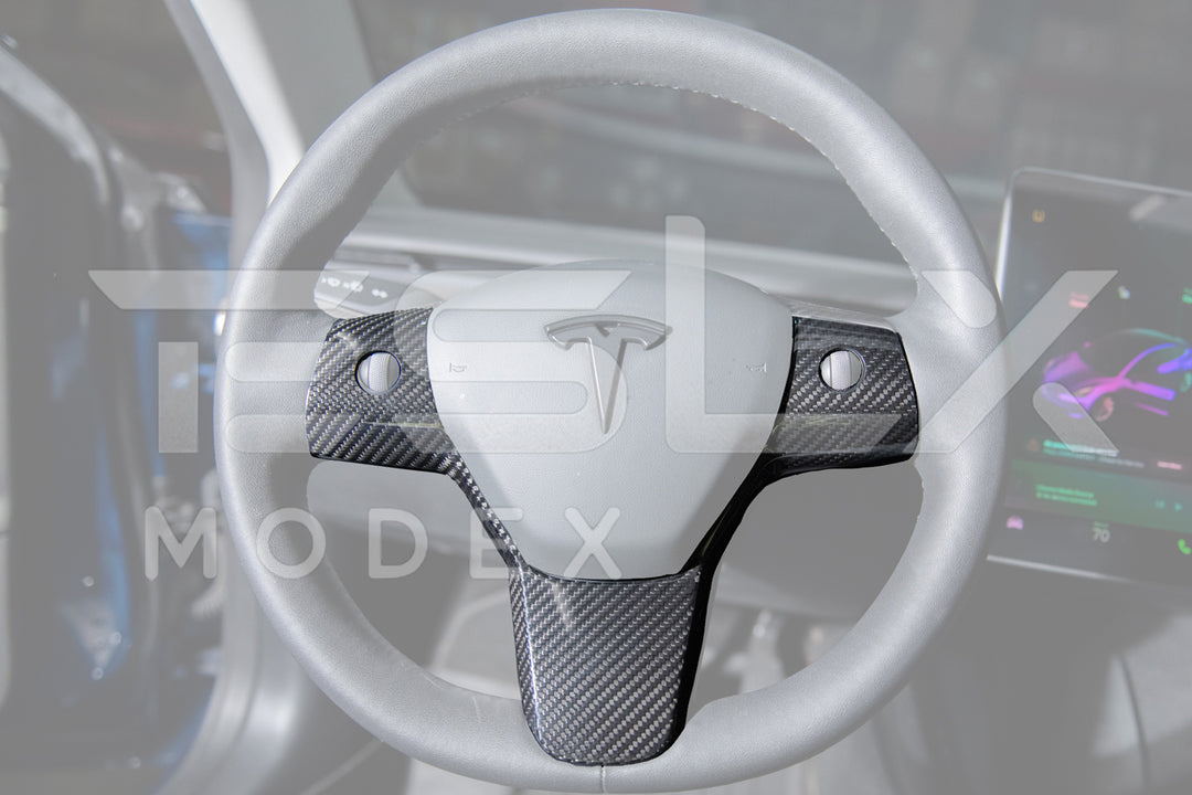 2020-23 Tesla Model 3 &amp; 20-24Y Carbon Fiber Interior Steering Wheel Cover
