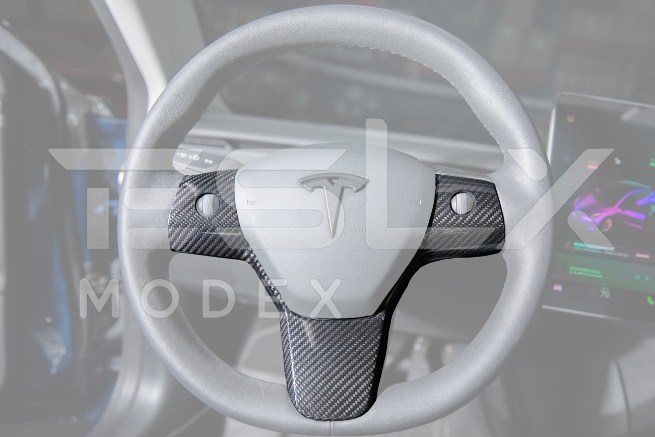 2020-Up Tesla Model 3 & Y Carbon Fiber Interior Steering Wheel Cover