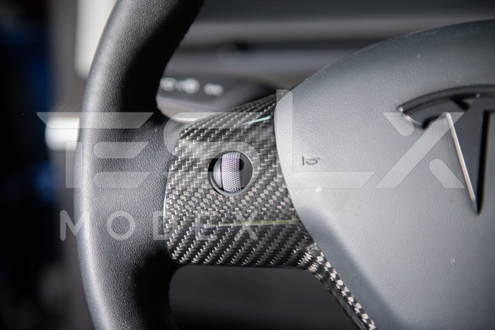 2020-23 Tesla Model 3 &amp; 20-24Y Carbon Fiber Interior Steering Wheel Cover