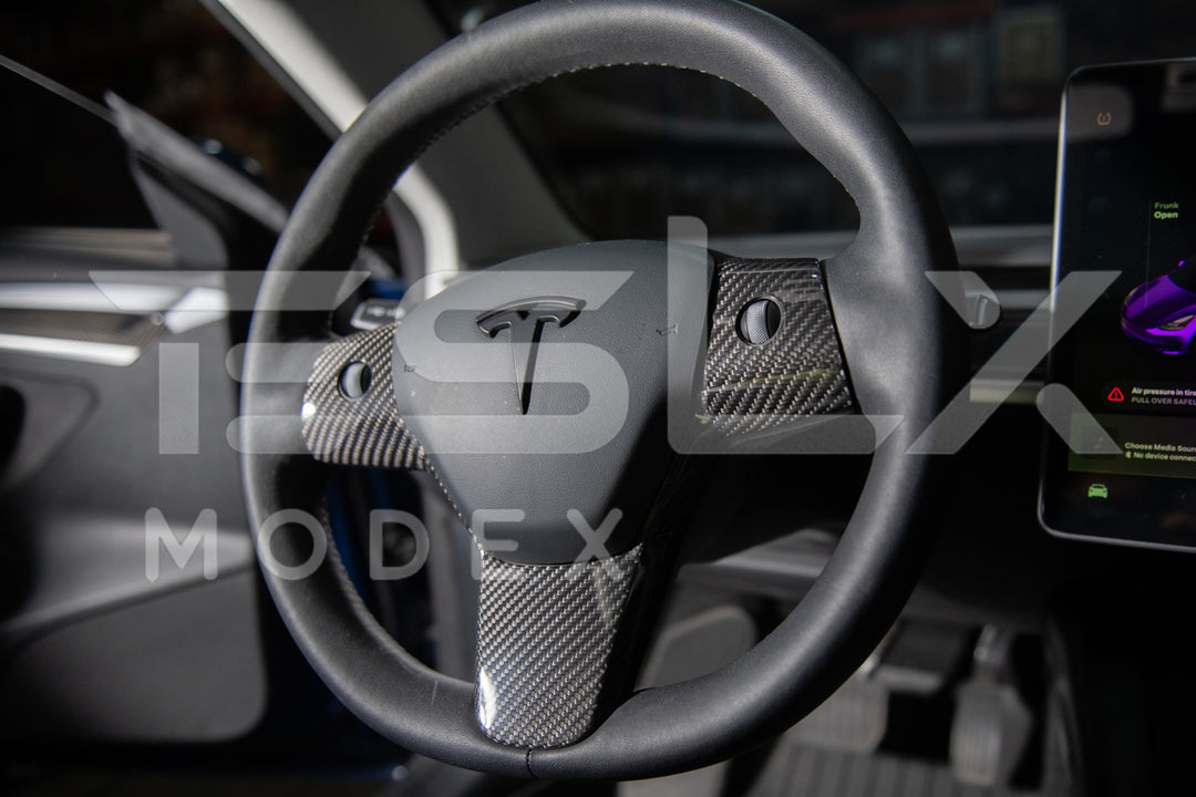 2020-23 Tesla Model 3 &amp; 20-24Y Carbon Fiber Interior Steering Wheel Cover