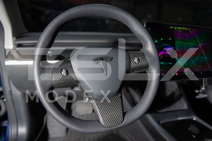 2020-23 Tesla Model 3 &amp; 20-24Y Carbon Fiber Interior Steering Wheel Cover