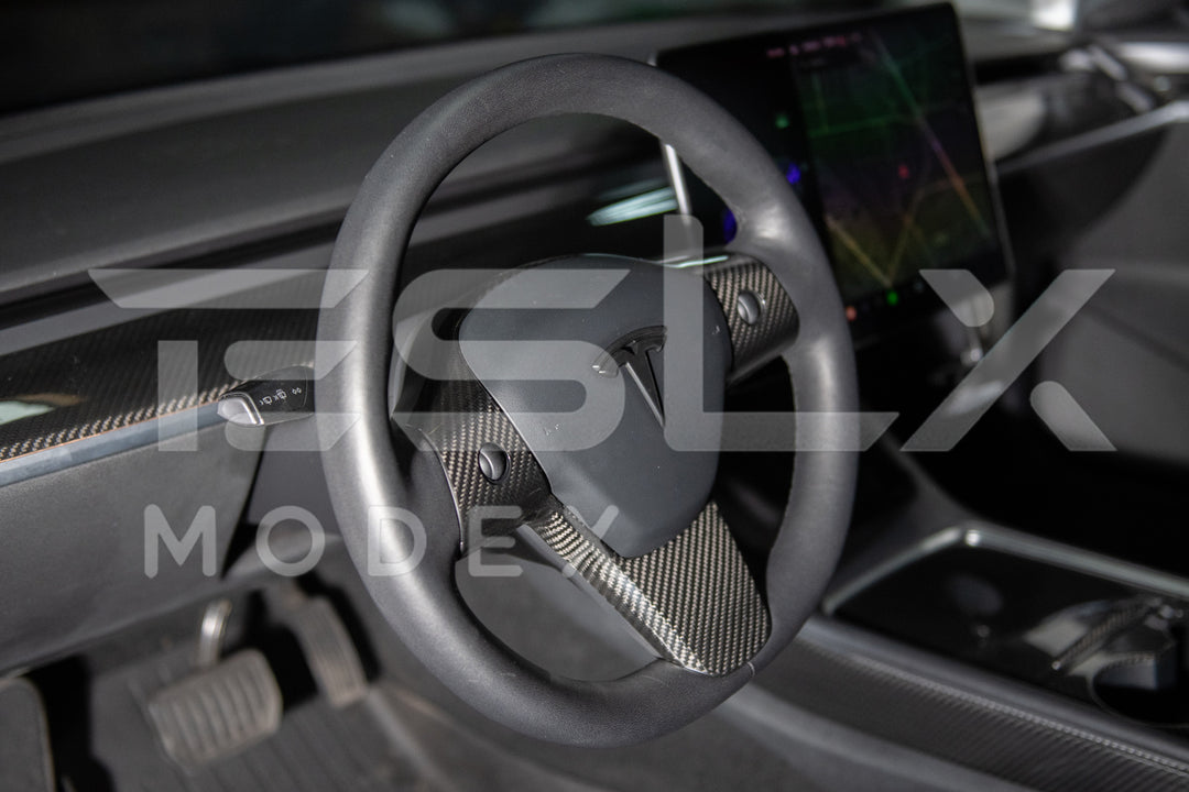 2020-23 Tesla Model 3 &amp; 20-24Y Carbon Fiber Interior Steering Wheel Cover