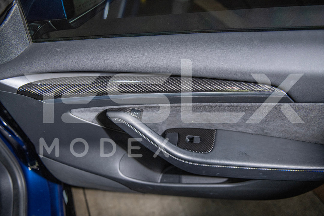 2020-23 Tesla Model 3 &amp; 20-24 Y Carbon Fiber Interior Door Trim Panel Cover
