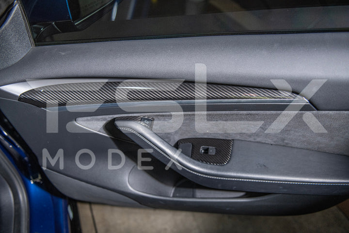2020-23 Tesla Model 3 &amp; 20-24 Y Carbon Fiber Interior Door Trim Panel Cover