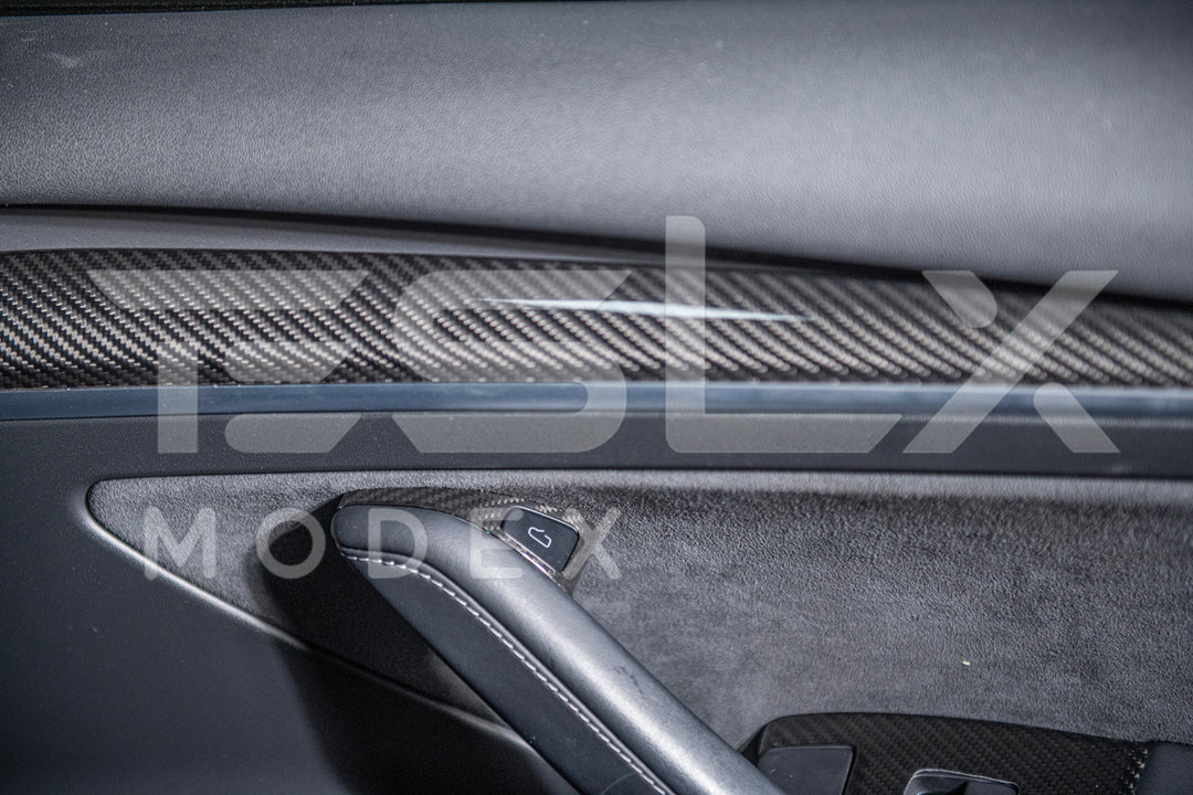 2020-23 Tesla Model 3 &amp; 20-24 Y Carbon Fiber Interior Door Trim Panel Cover