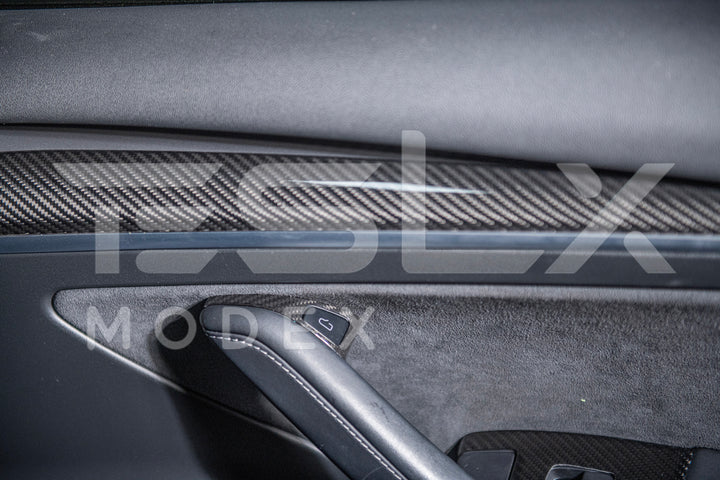 2020-23 Tesla Model 3 &amp; 20-24 Y Carbon Fiber Interior Door Trim Panel Cover