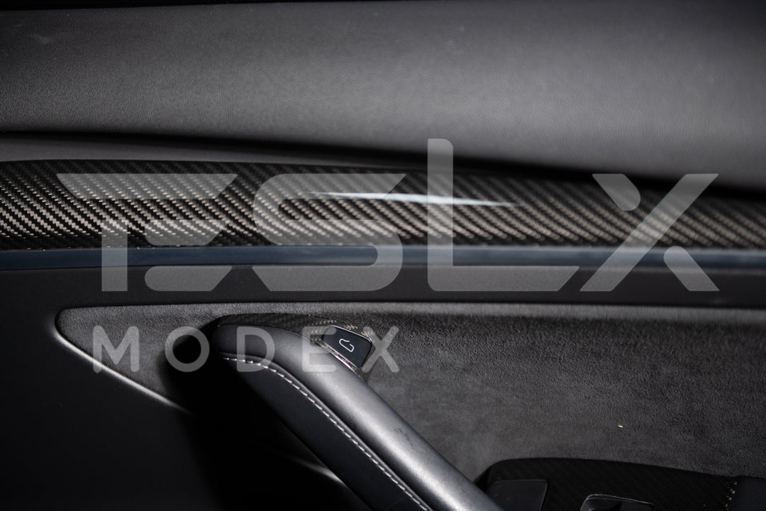 2020-23 Tesla Model 3 &amp; 20-24 Y Carbon Fiber Interior Door Glass Lifting Panel Cover