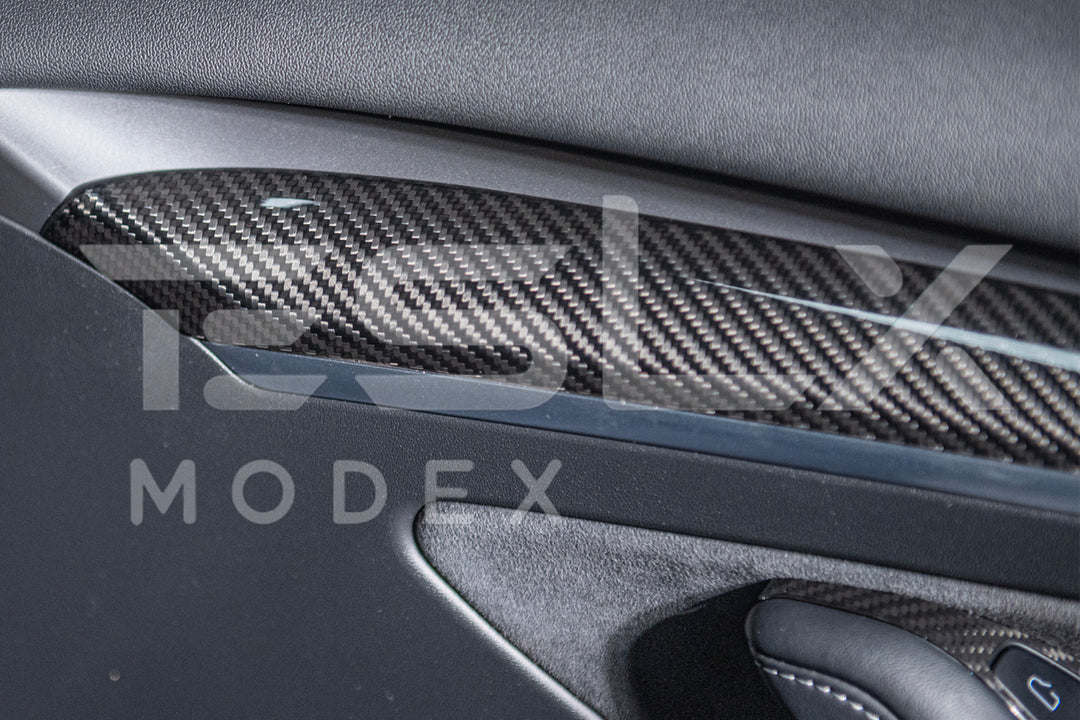 2020-23 Tesla Model 3 &amp; 20-24 Y Carbon Fiber Interior Door Trim Panel Cover