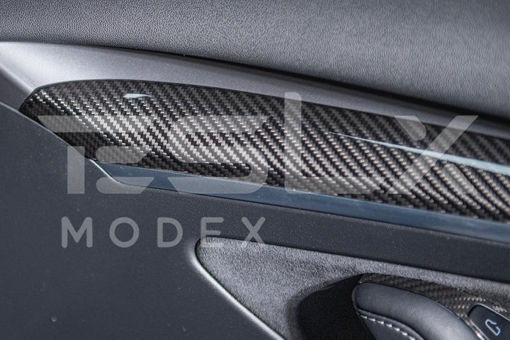 2020-23 Tesla Model 3 &amp; 20-24 Y Carbon Fiber Interior Door Trim Panel Cover