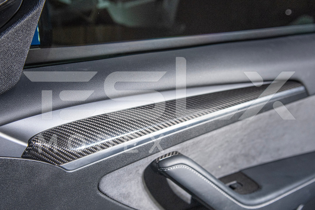 2020-23 Tesla Model 3 &amp; 20-24 Y Carbon Fiber Interior Door Trim Panel Cover