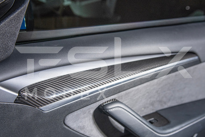 2020-23 Tesla Model 3 &amp; 20-24 Y Carbon Fiber Interior Door Trim Panel Cover